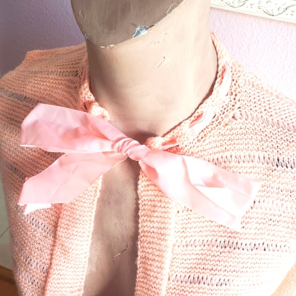 knit peach bow shrug sweater - Picture 2 of 12